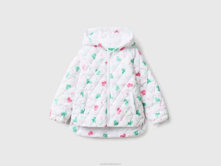 kinderen Benetton gedessineerde jas met capuchon wit 4R622827