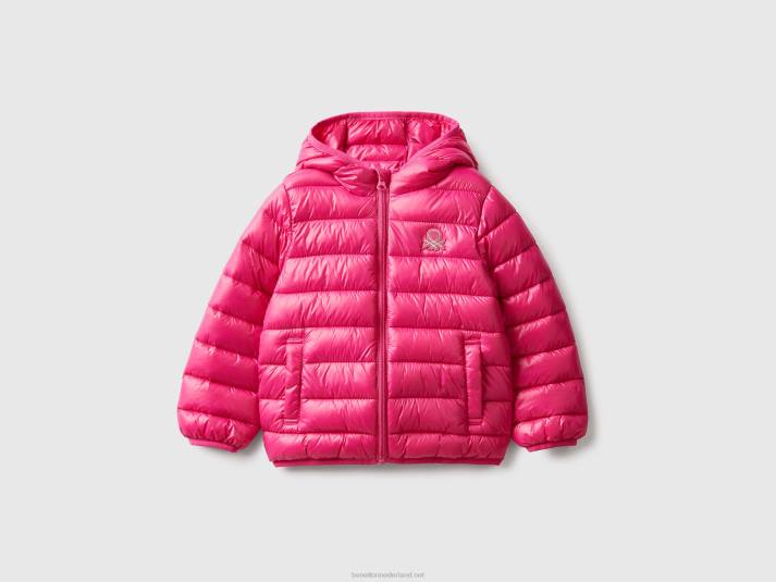 kinderen Benetton gewatteerde jas met capuchon fuchsia 4R622831