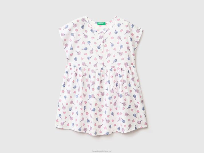 kinderen Benetton Jurk met patroon van duurzame viscose wit 4R622943