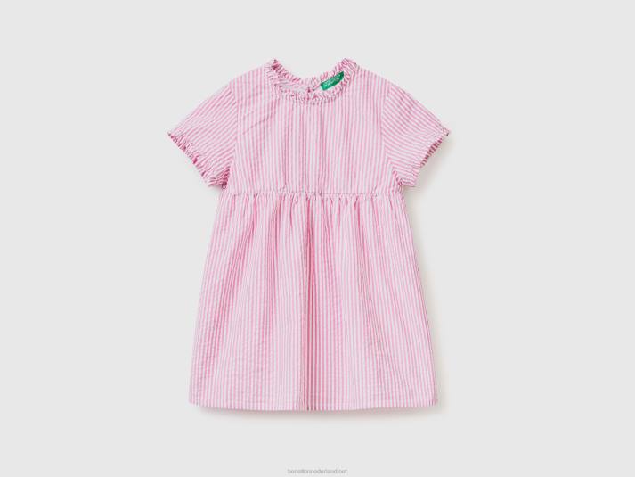 kinderen Benetton gestreepte jurk met ruches roze 4R622937