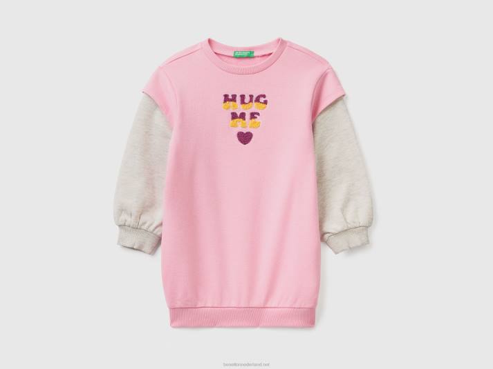 kinderen Benetton sweatshirtjurk met borduursel roze 4R622942