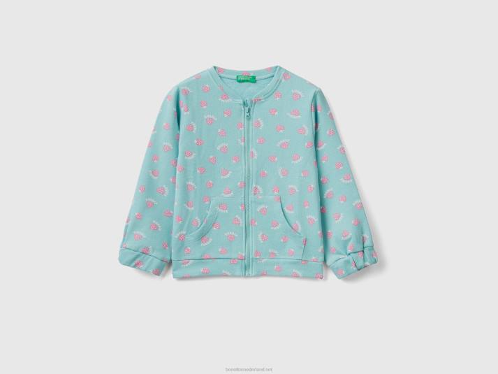 kinderen Benetton sweatshirt met motief en ritssluiting lichtblauw 4R622910