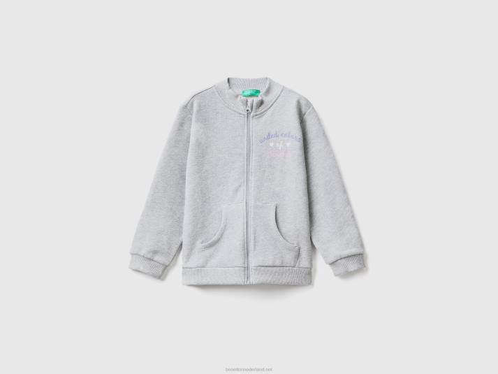 kinderen Benetton sweatshirt met ritssluiting van biologisch katoen lichtgrijs 4R622907