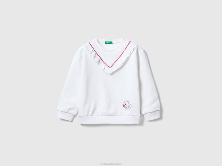 kinderen Benetton sweatshirt met ruches en print wit 4R622911