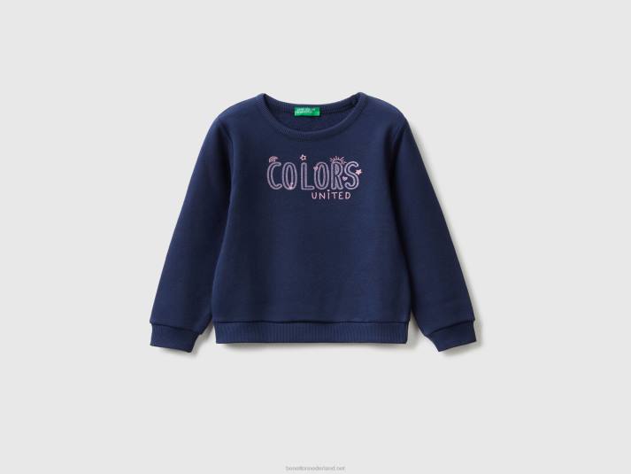 kinderen Benetton sweatshirt van biologisch katoen met glitterprint donkerblauw 4R622906