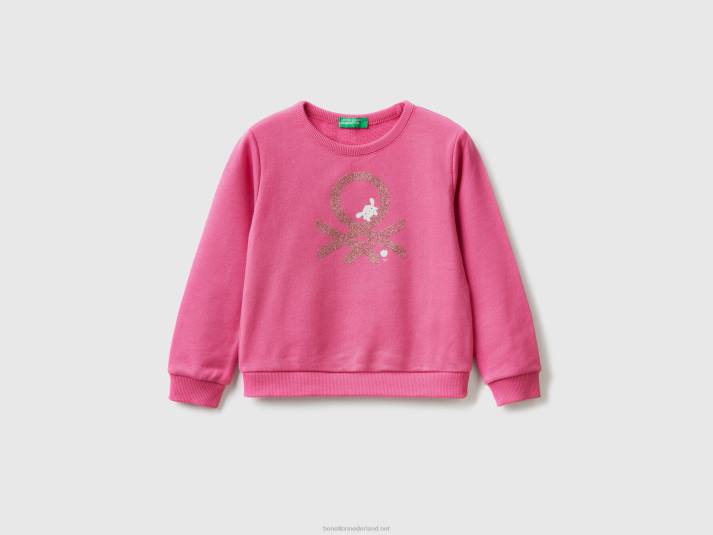 kinderen Benetton sweatshirt van biologisch katoen met glitterprint fuchsia 4R622917