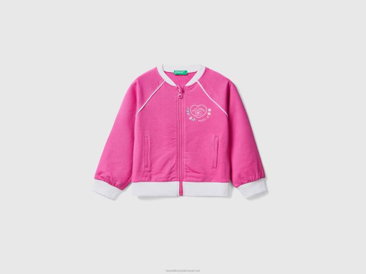 kinderen Benetton sweatshirt van stretchkatoen met ritssluiting fuchsia 4R622904