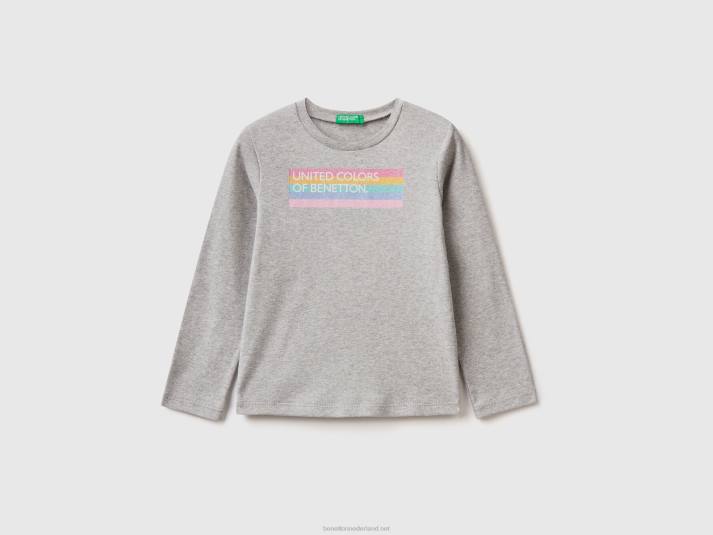 kinderen Benetton T-shirt met lange mouwen en glitterprint lichtgrijs 4R622845