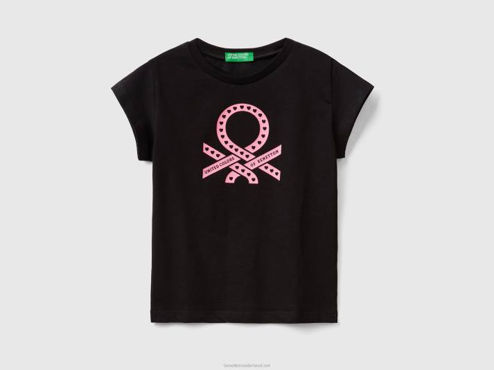 kinderen Benetton T-shirt van 100% katoen met logo zwart 4R622841