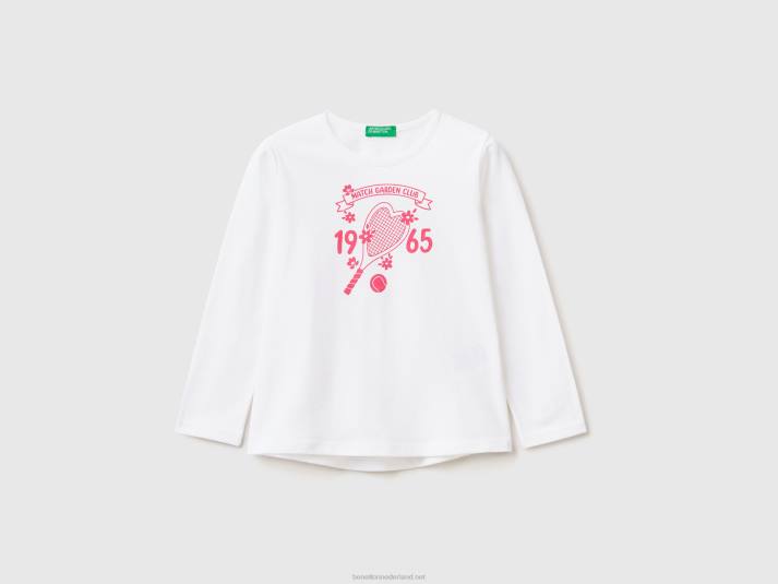 kinderen Benetton T-shirt van 100% katoen met print wit 4R622867