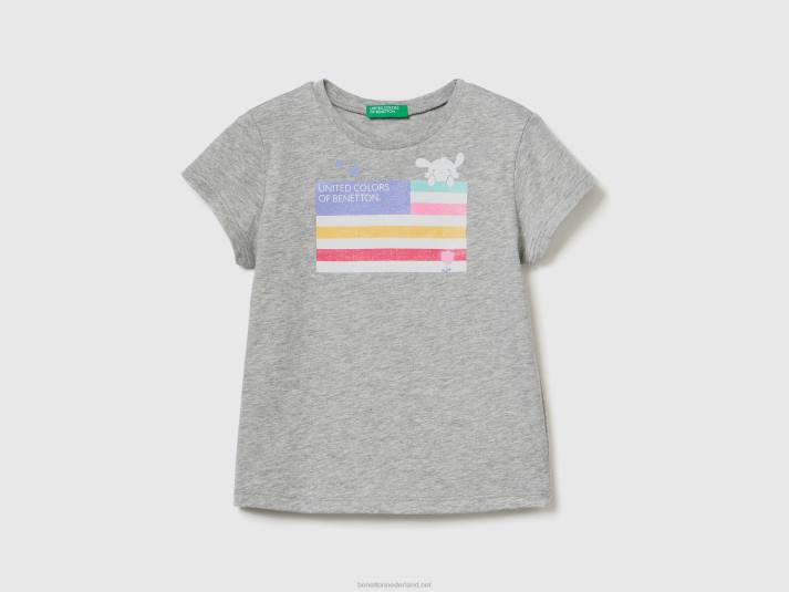 kinderen Benetton T-shirt van biologisch katoen met print lichtgrijs 4R622862