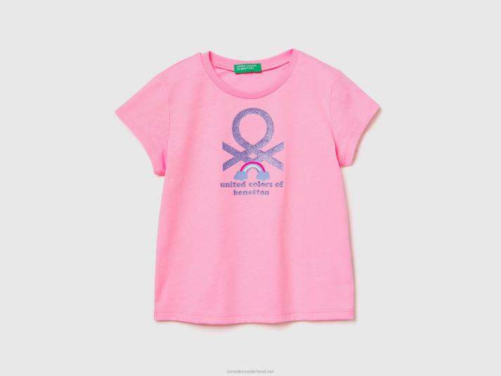 kinderen Benetton T-shirt van biologisch katoen met print roze 4R622843