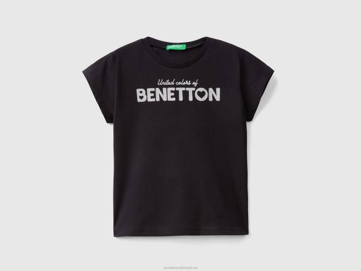 kinderen Benetton T-shirt van biologisch katoen met print zwart 4R622846