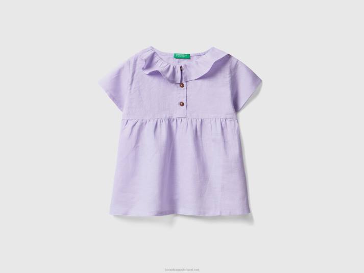 kinderen Benetton blouse met volantkraag in linnenmix lila 4R622858