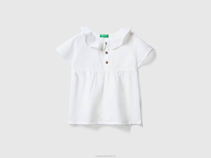 kinderen Benetton blouse met volantkraag in linnenmix wit 4R622878