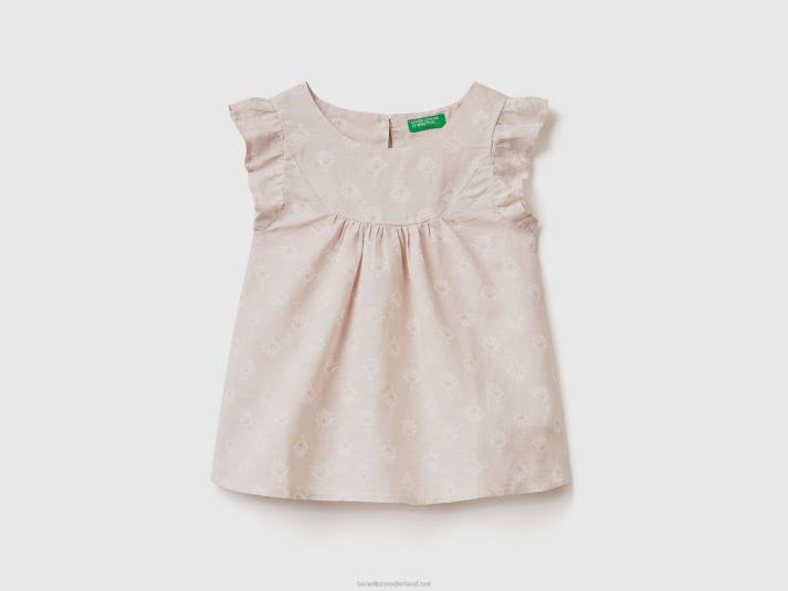 kinderen Benetton gedessineerde blouse van linnenmix beige 4R622857