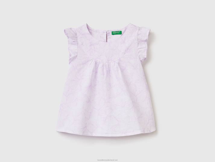 kinderen Benetton gedessineerde blouse van linnenmix wit 4R625576