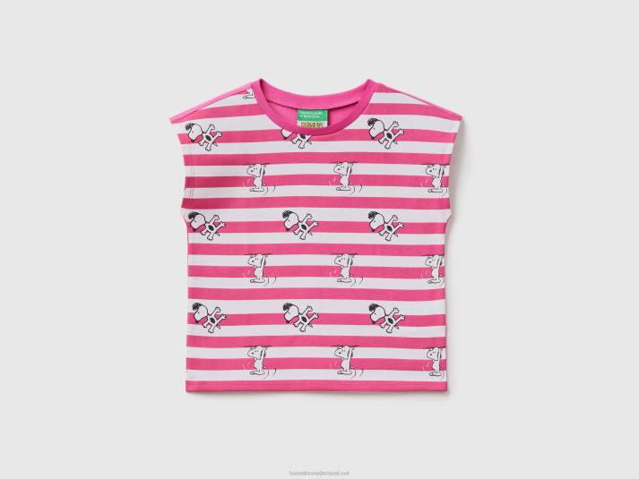 kinderen Benetton gestreept snoopy-t-shirt fuchsia 4R625556