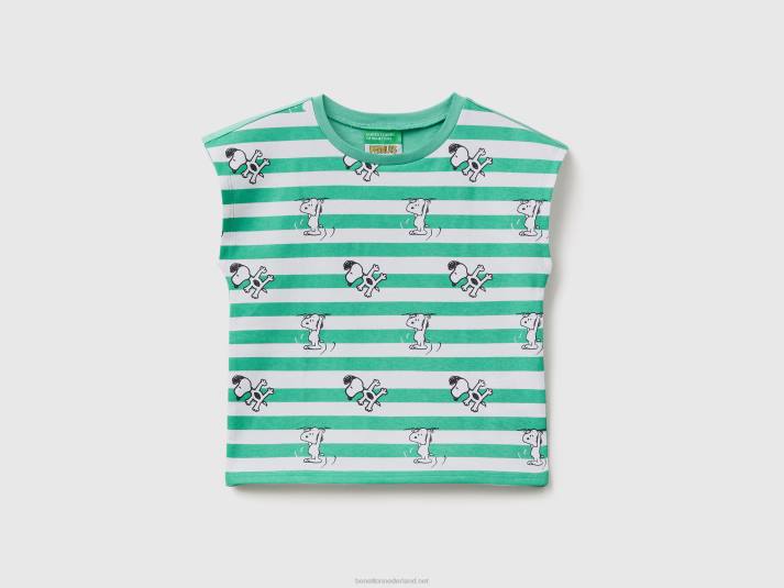 kinderen Benetton gestreept snoopy-t-shirt groente 4R622886