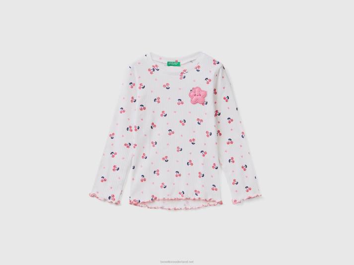 kinderen Benetton t-shirt met kersenprint wit 4R622848