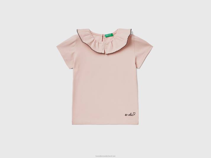 kinderen Benetton t-shirt met kraag met ruches zacht roze 4R622863