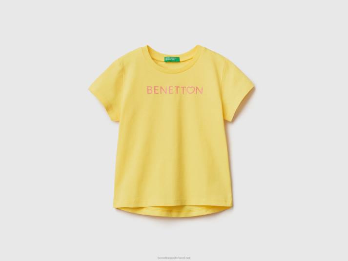 kinderen Benetton t-shirt van biologisch katoen met logoprint geel 4R622866