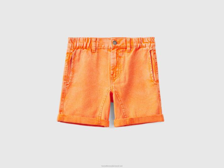 kinderen Benetton 100% katoenen short met vier zakken neon-oranje 4R624925