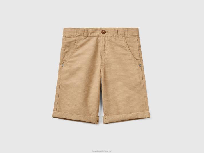 kinderen Benetton Short met microdessin van linnenmix beige 4R624934