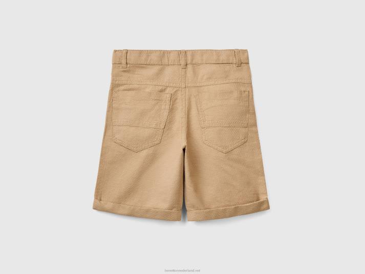 kinderen Benetton Short met microdessin van linnenmix beige 4R624934