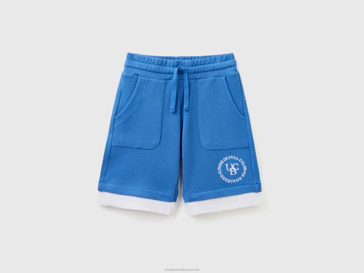 kinderen Benetton bermuda's met zakken en trekkoord helderblauw 4R621974