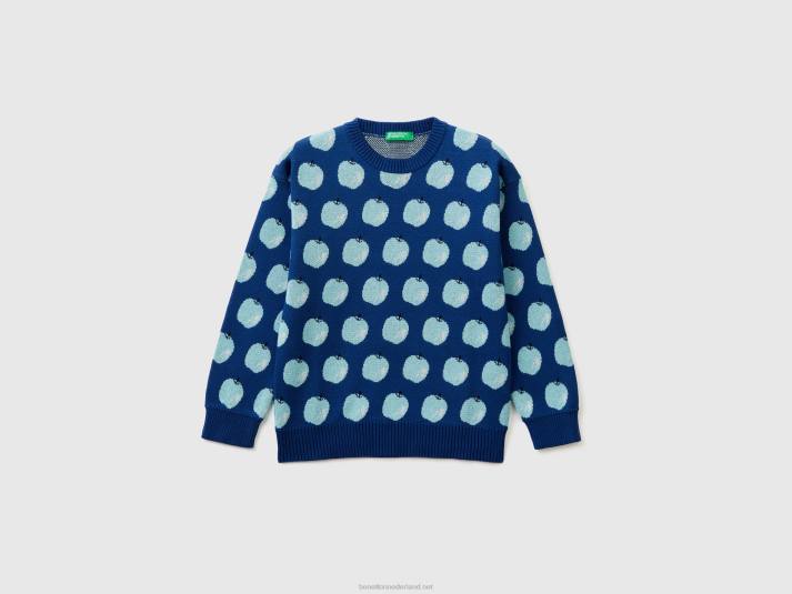 kinderen Benetton blauwe trui met appelpatroon blauw 4R626067 - Klik op de afbeelding om het venster te sluiten