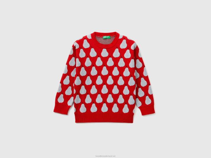 kinderen Benetton rode trui met perenpatroon rood 4R626055