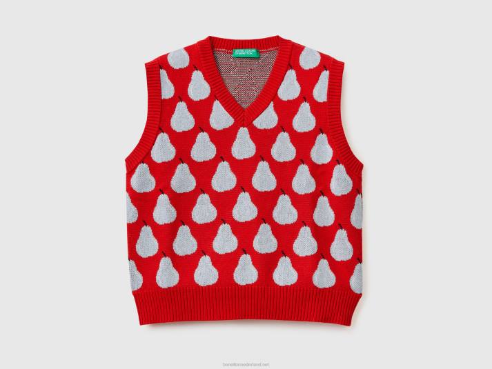 kinderen Benetton rood vest met perenpatroon rood 4R626065