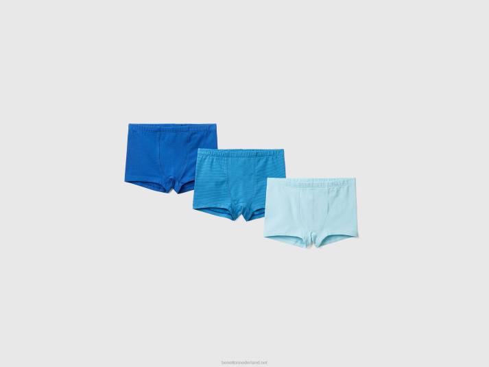 kinderen Benetton drie boxershorts van stretchkatoen helderblauw 4R622032