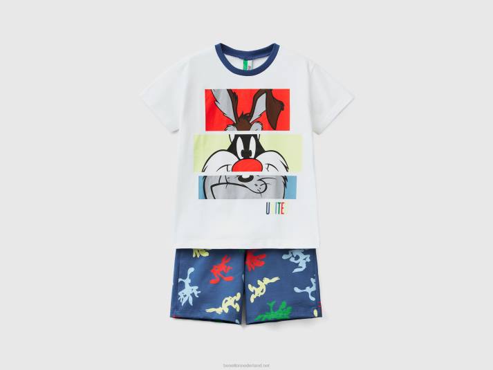 kinderen Benetton korte looney tunes pyjama wit 4R622034