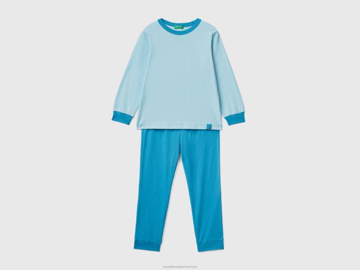 kinderen Benetton slimfit pyjama van 100% katoen turkoois 4R622033