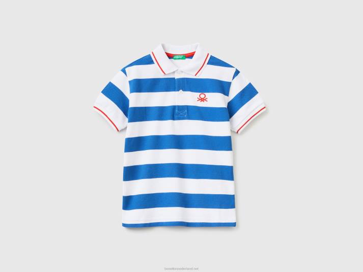 kinderen Benetton polo met korte mouwen en strepen luchtmacht blauw 4R624909