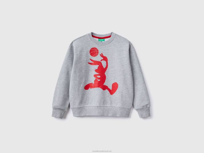 kinderen Benetton 100% katoenen spacejam-sweatshirt lichtgrijs 4R621826