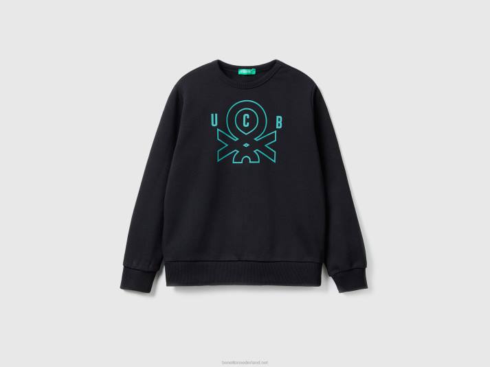 kinderen Benetton sweatshirt met logoprint zwart 4R624862