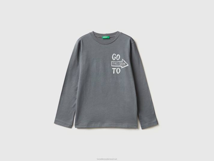 kinderen Benetton T-shirt met lange mouwen en print donkergrijs 4R621751