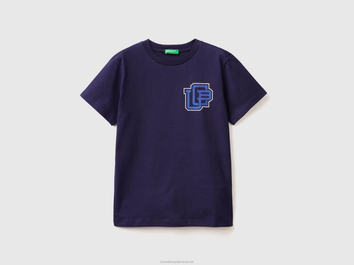 kinderen Benetton T-shirt van 100% biologisch katoen donkerblauw 4R621672