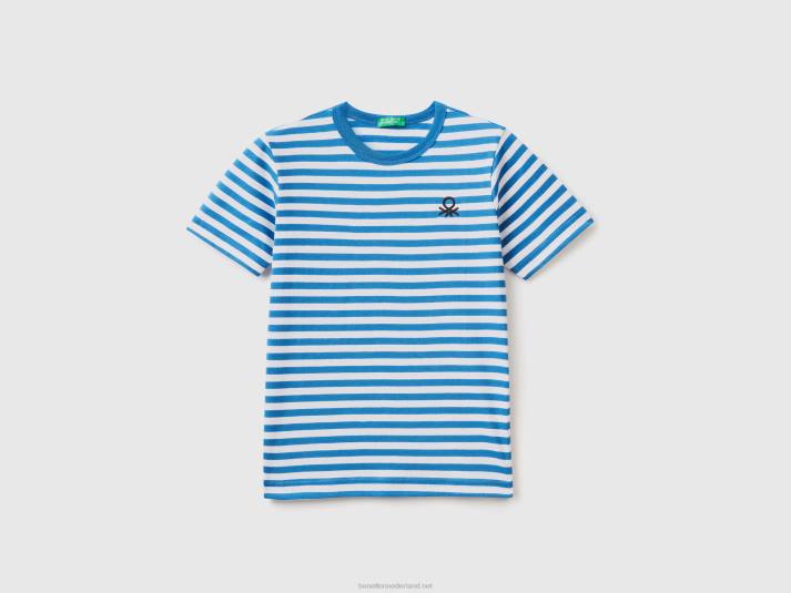 kinderen Benetton gestreept t-shirt van 100% katoen lichtblauw 4R624767