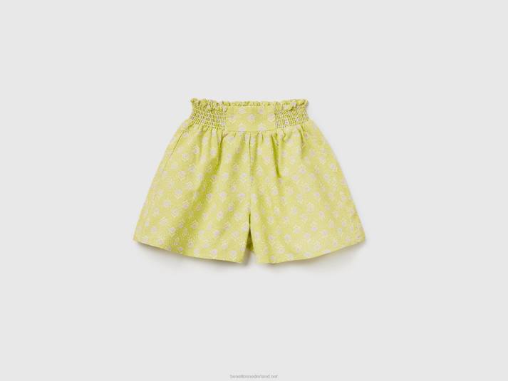 kinderen Benetton gedessineerde short van linnenmix limoen 4R622701