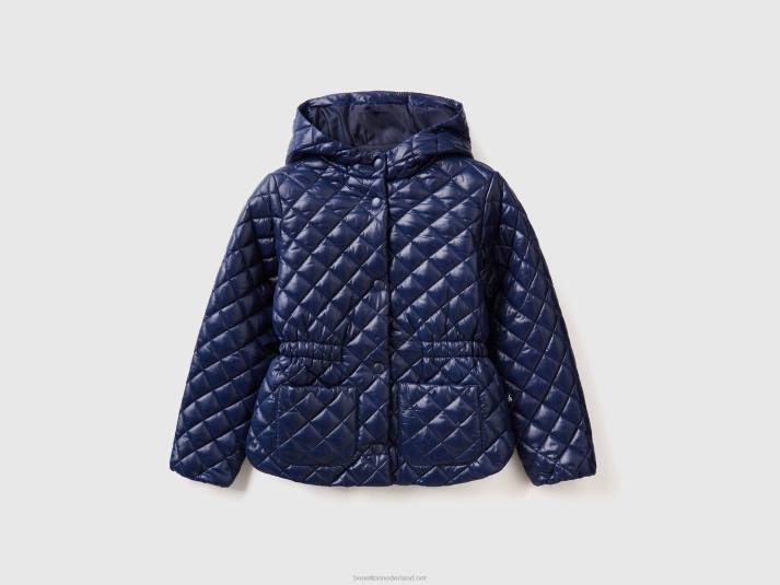 kinderen Benetton gewatteerde jas met capuchon donkerblauw 4R622417