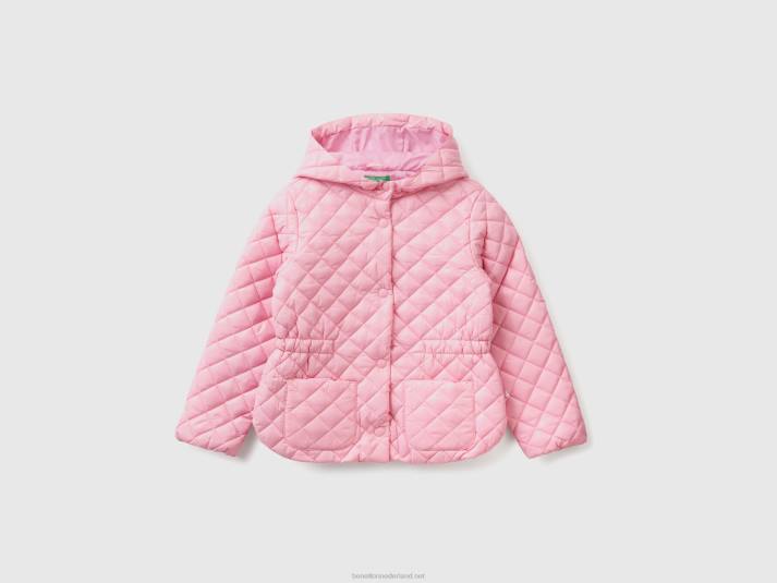 kinderen Benetton gewatteerde jas met capuchon roze 4R622425