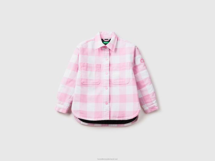 kinderen Benetton oversized geruit overhemdjack roze 4R622419