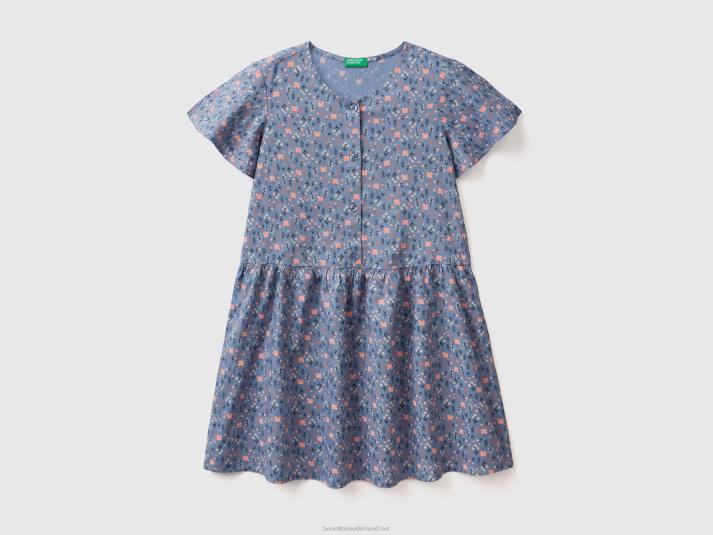 kinderen Benetton bloemenjurk van duurzame viscose luchtmacht blauw 4R622561