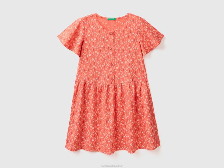 kinderen Benetton bloemenjurk van duurzame viscose oranje koraal 4R622559