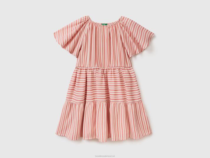 kinderen Benetton gestreepte jurk met volants roze 4R622571