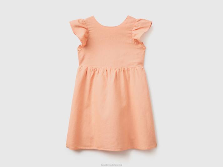 kinderen Benetton korte jurk van linnenmix Zalm 4R622565